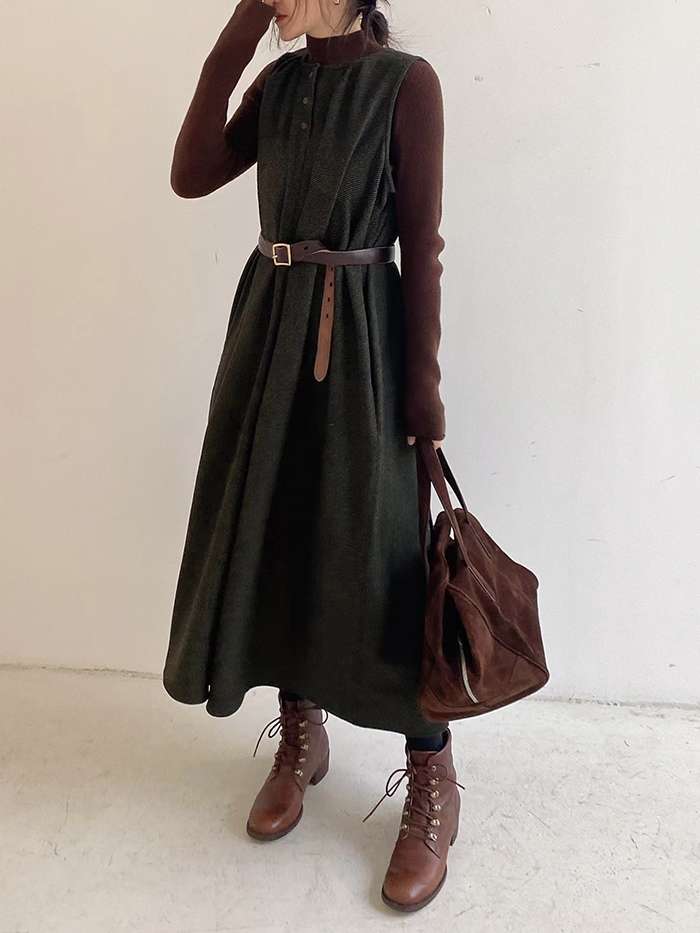 50代ファッション ロングベストワンピース
