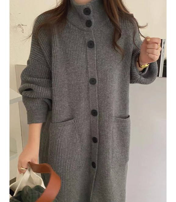 50代ファッション 体型カバーロングニットカーディガン