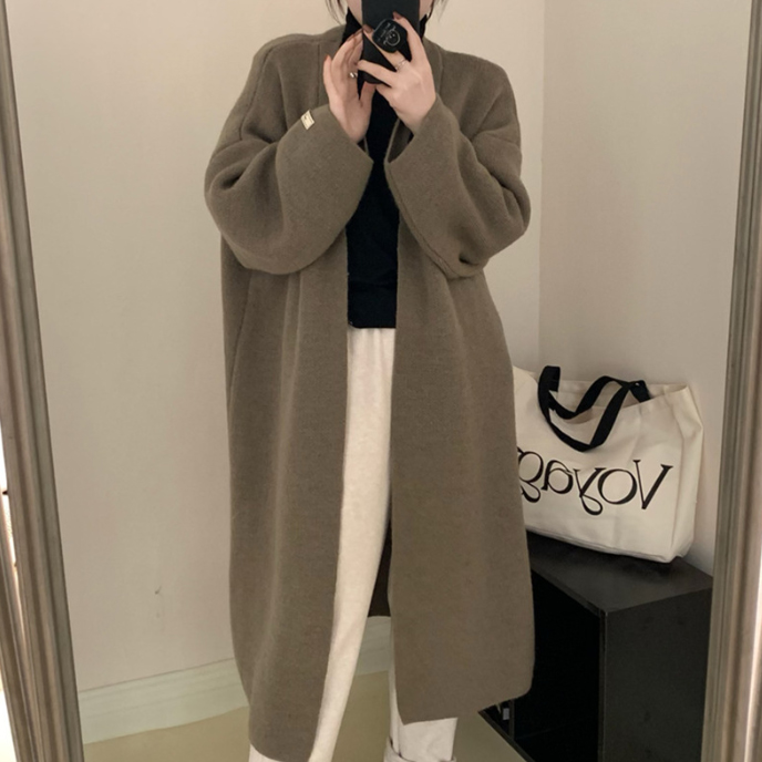 50代ファッション 体型カバー ロング カーディガン ゆったり ニット アウター