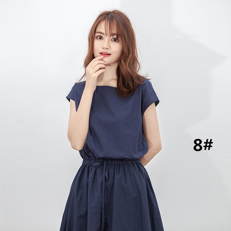 50代ファッション 夏新作半袖ワンピース上品な麻素材ロング丈選べる4色