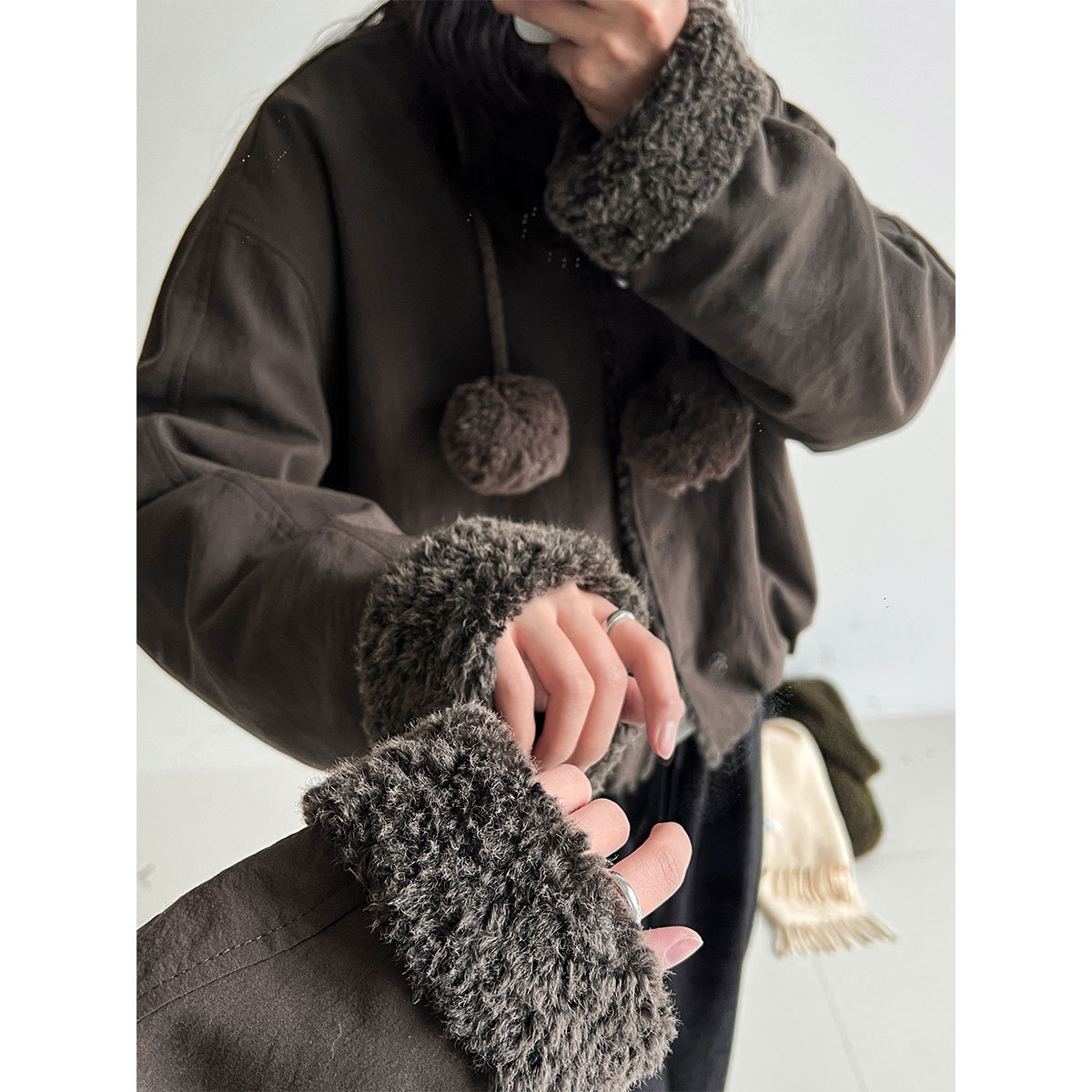 50代ファッション 裏起毛ボアジャケット レディース 冬物アウター