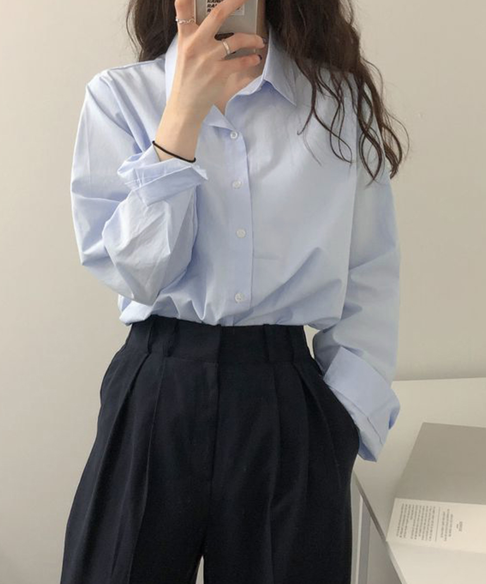 50代ファッション 上品な薄手長袖シャツブラウス　襟付きレディース