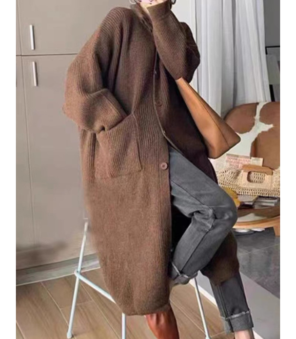 50代ファッション 体型カバーロングニットカーディガン