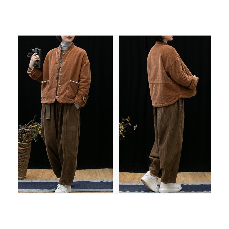 50代ファッション 上品なコーデュロイ中綿ジャケット