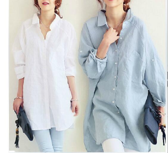 50代ファッション 上品リネンブラウス長袖ゆったりシャツ