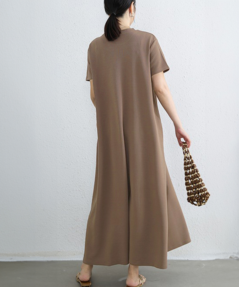 50代ファッション 体型カバー半袖ロングワンピース夏