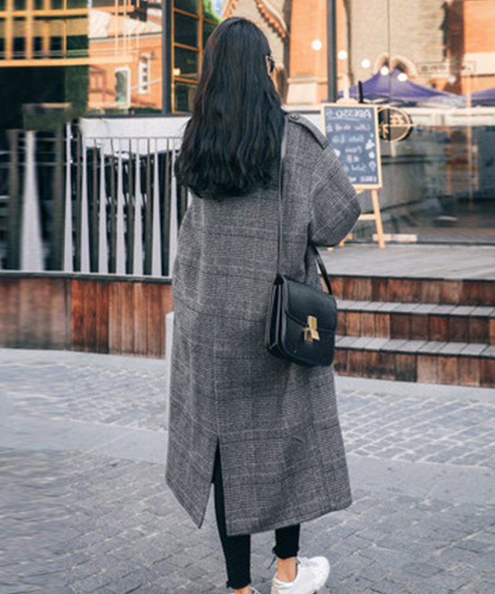 50代ファッション 中綿入りグレンチェックロングコート