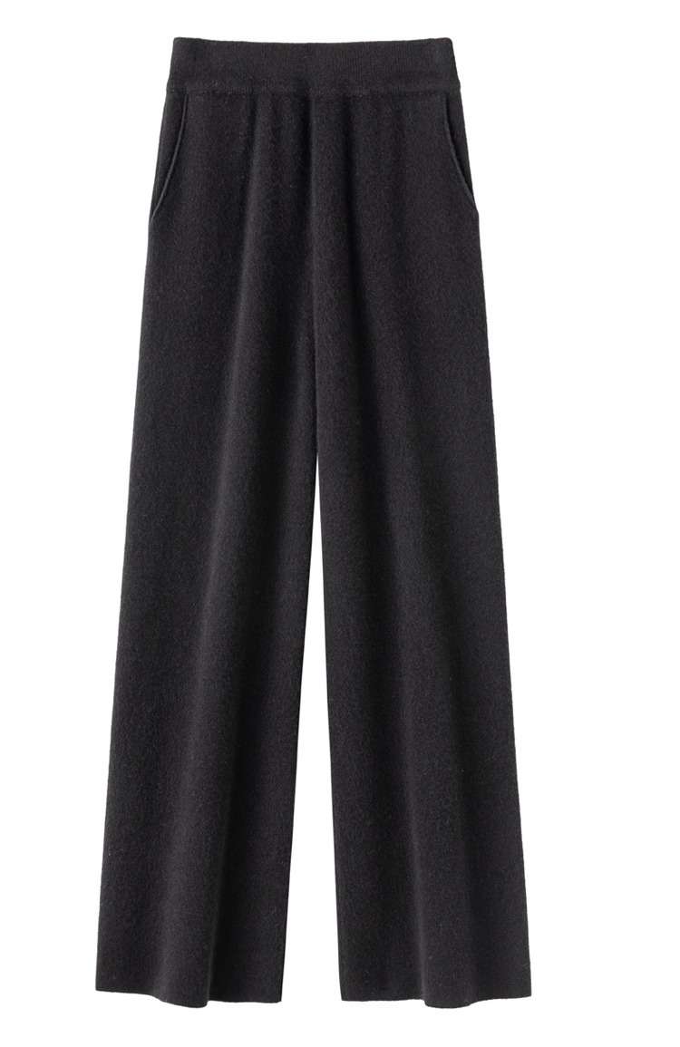50代ファッション 柔らかウール風ワイドパンツ