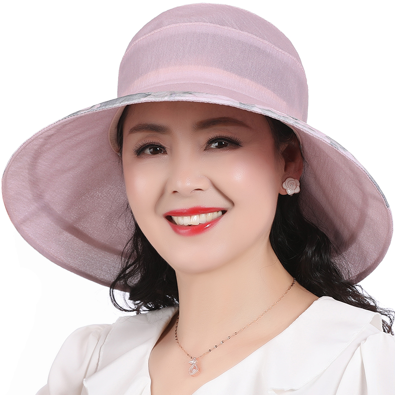 50代ファッション 優美な花柄リボン付き つば広帽子