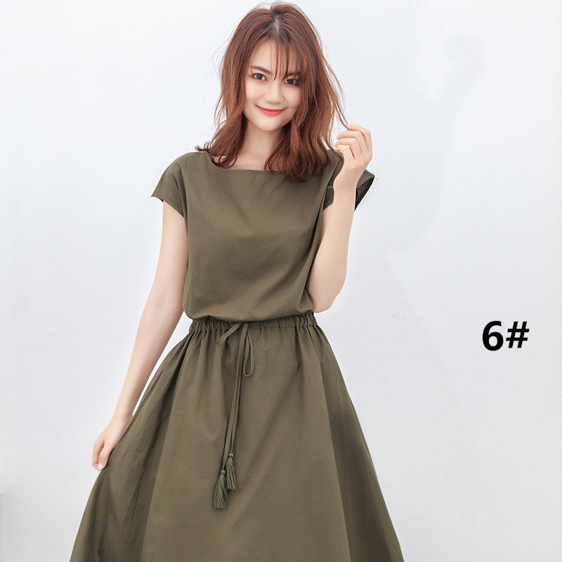 50代ファッション 夏新作半袖ワンピース上品な麻素材ロング丈選べる4色