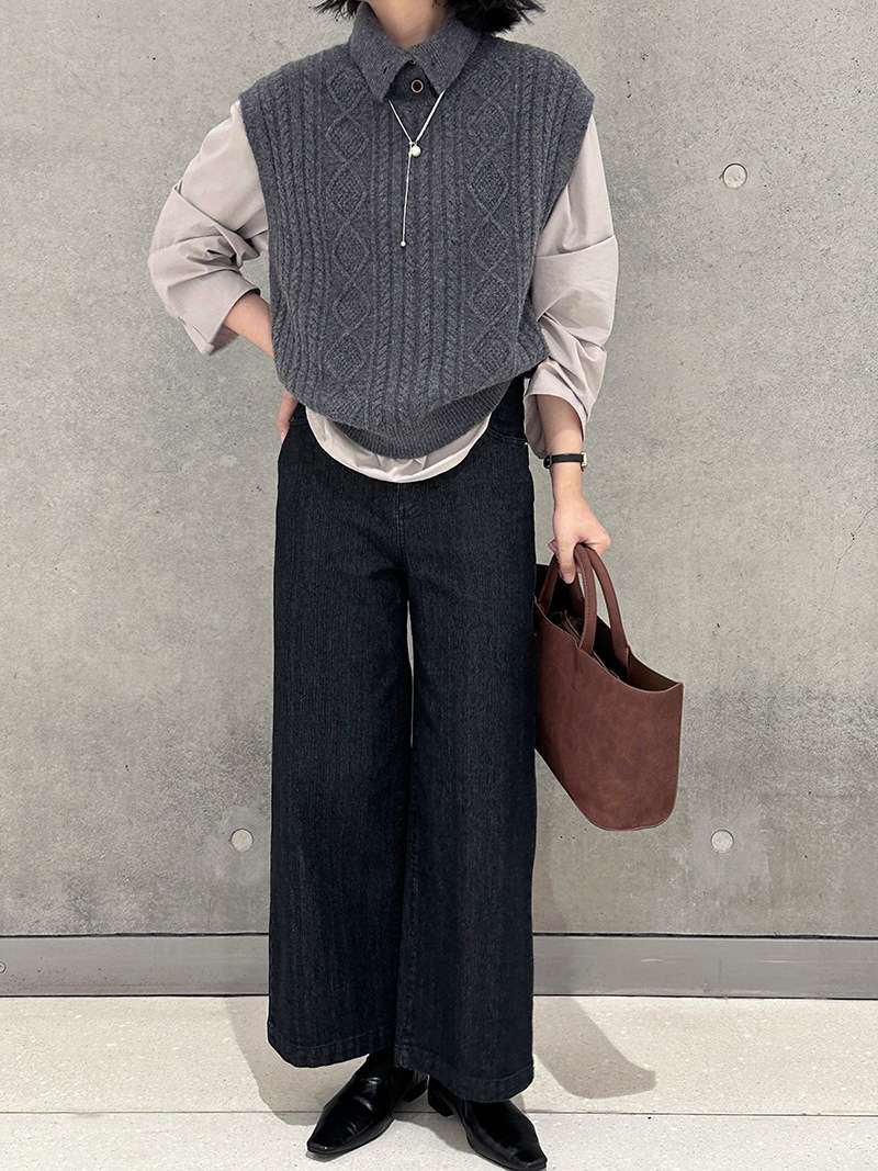 50代ファッション 大人のゆったりワイドデニム