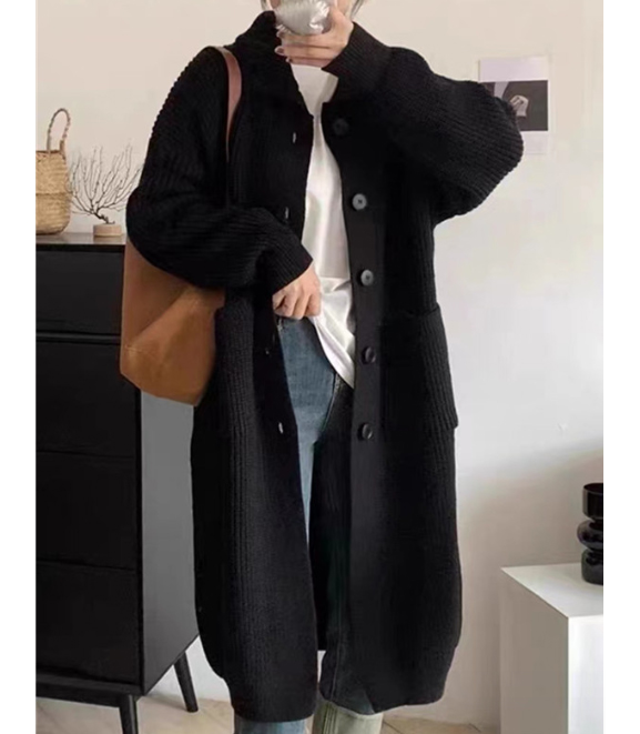 50代ファッション 体型カバーロングニットカーディガン