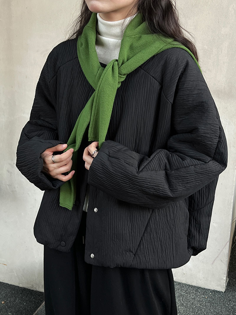 50代ファッション リブ編み中綿入りジャケット レディース