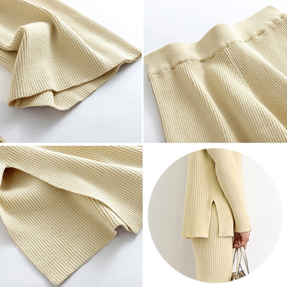 50代ファッション 秋冬リブニットセットアップ レディース 長袖