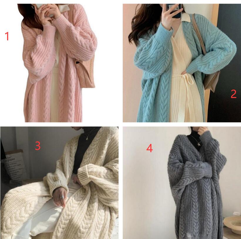 50代ファッション ケーブル編みロングニットカーディガン