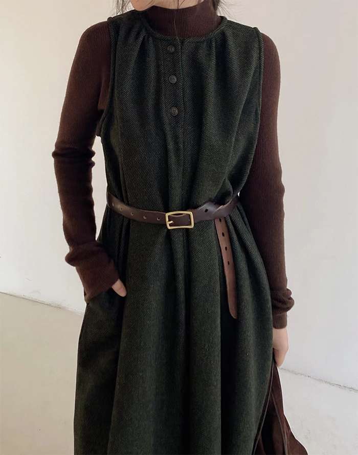 50代ファッション ロングベストワンピース