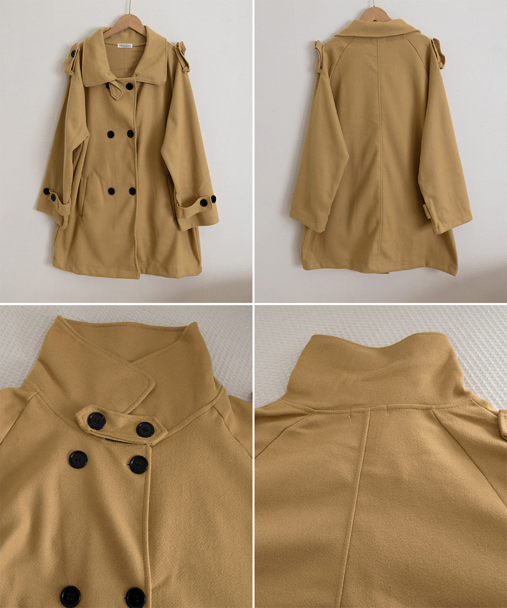 50代ファッション 上品ダブルボタン膝丈トレンチコート