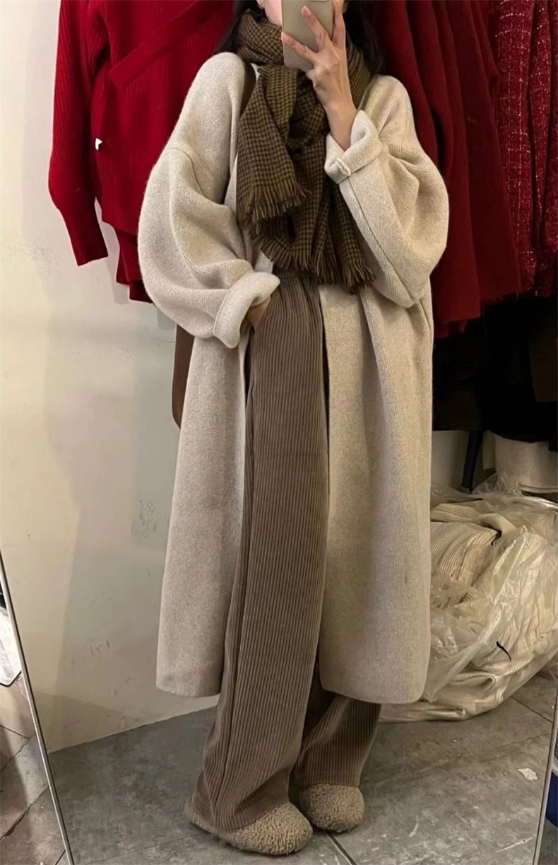 50代ファッション 体型カバー ロング カーディガン ゆったり ニット アウター