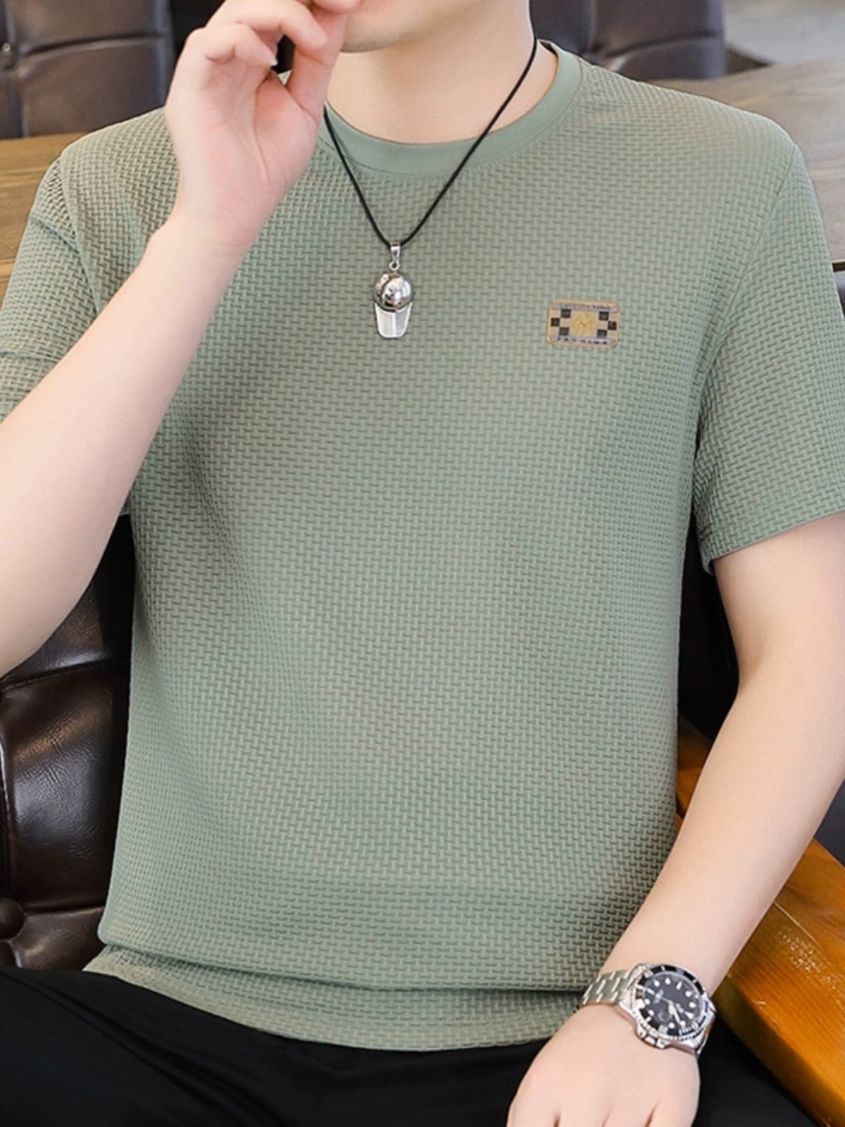 シンプルファッション シンプル凹凸織り半袖カットソー