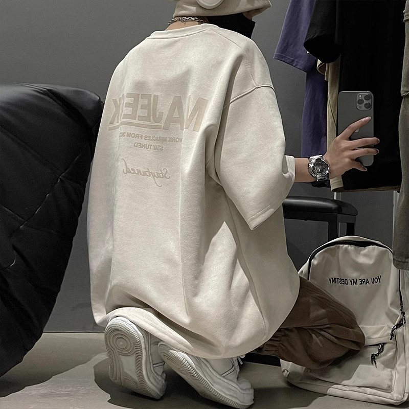 シンプルファッション レトロロゴオーバーサイズ半袖Tシャツ
