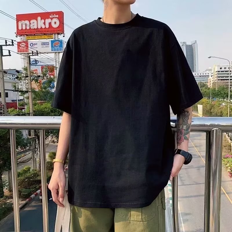 シンプルファッション シンプル五分袖オーバーサイズTシャツ