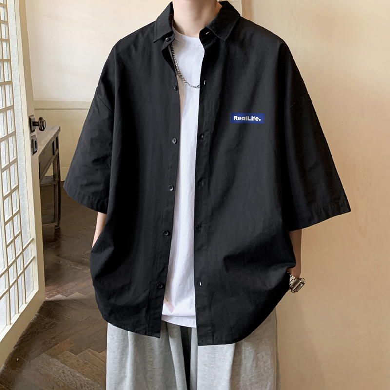 シンプルファッション 涼感素材ゆったり半袖シャツ