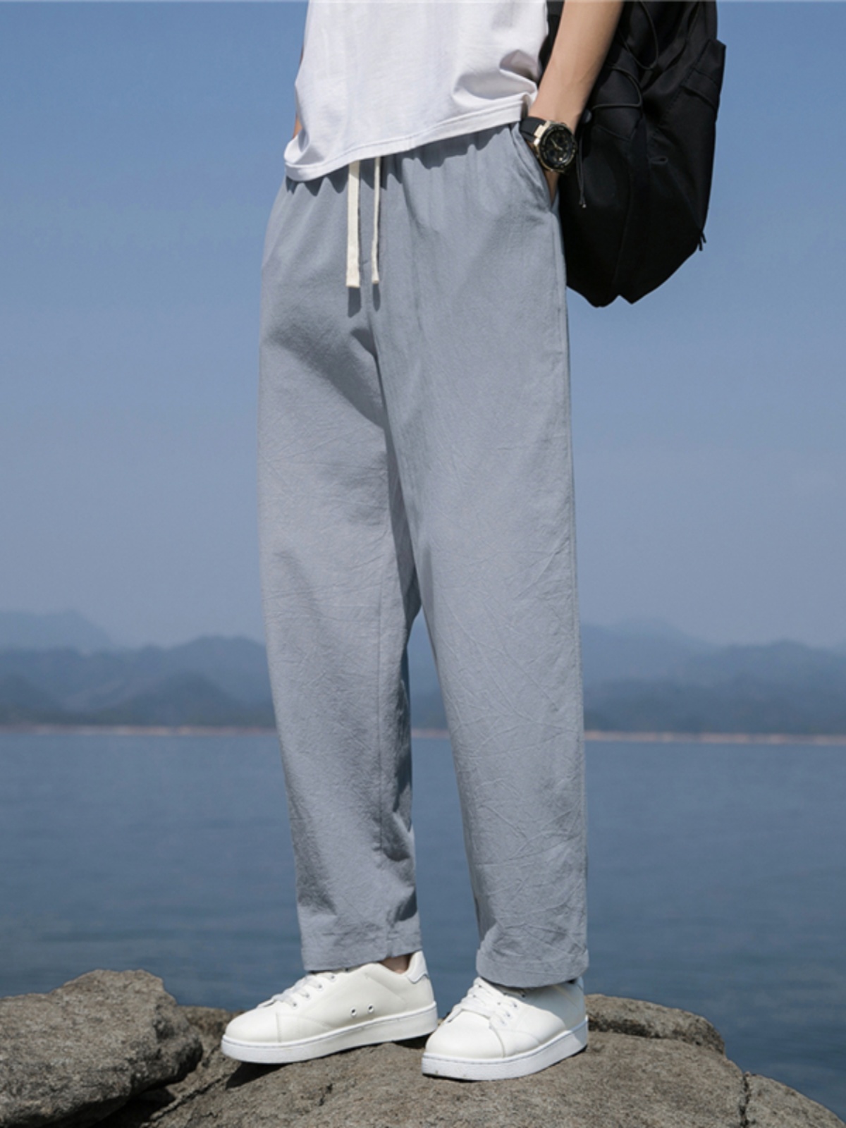 シンプルファッション コットン100％ ゆったりストレートパンツ
