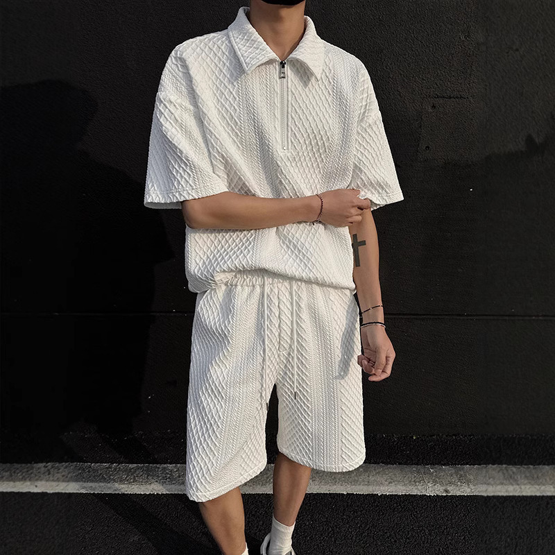 シンプルファッション キルティング半袖セットアップ 上下セット