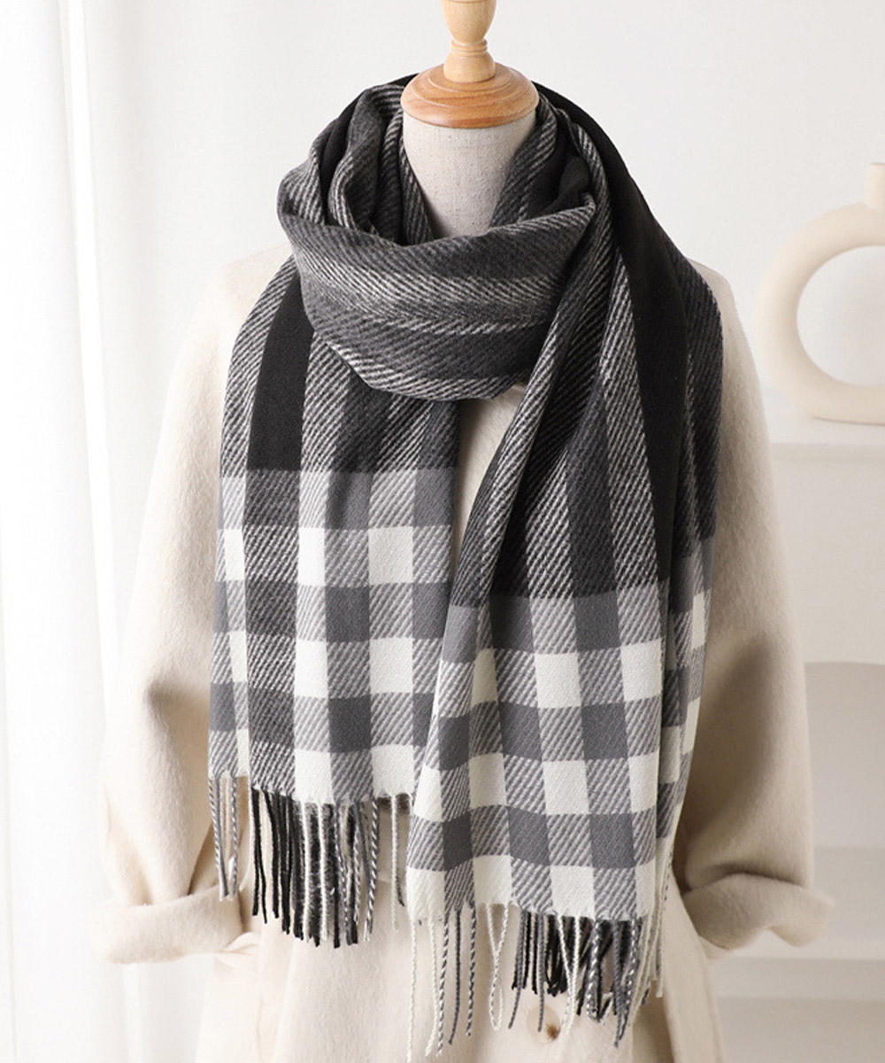 シンプルファッション ストライプ柄大判マフラー レディース秋冬ストール