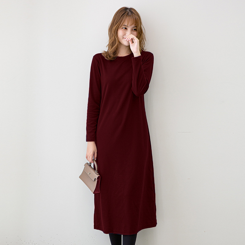 シンプルファッション ゆったりシルエット長袖ロングワンピース