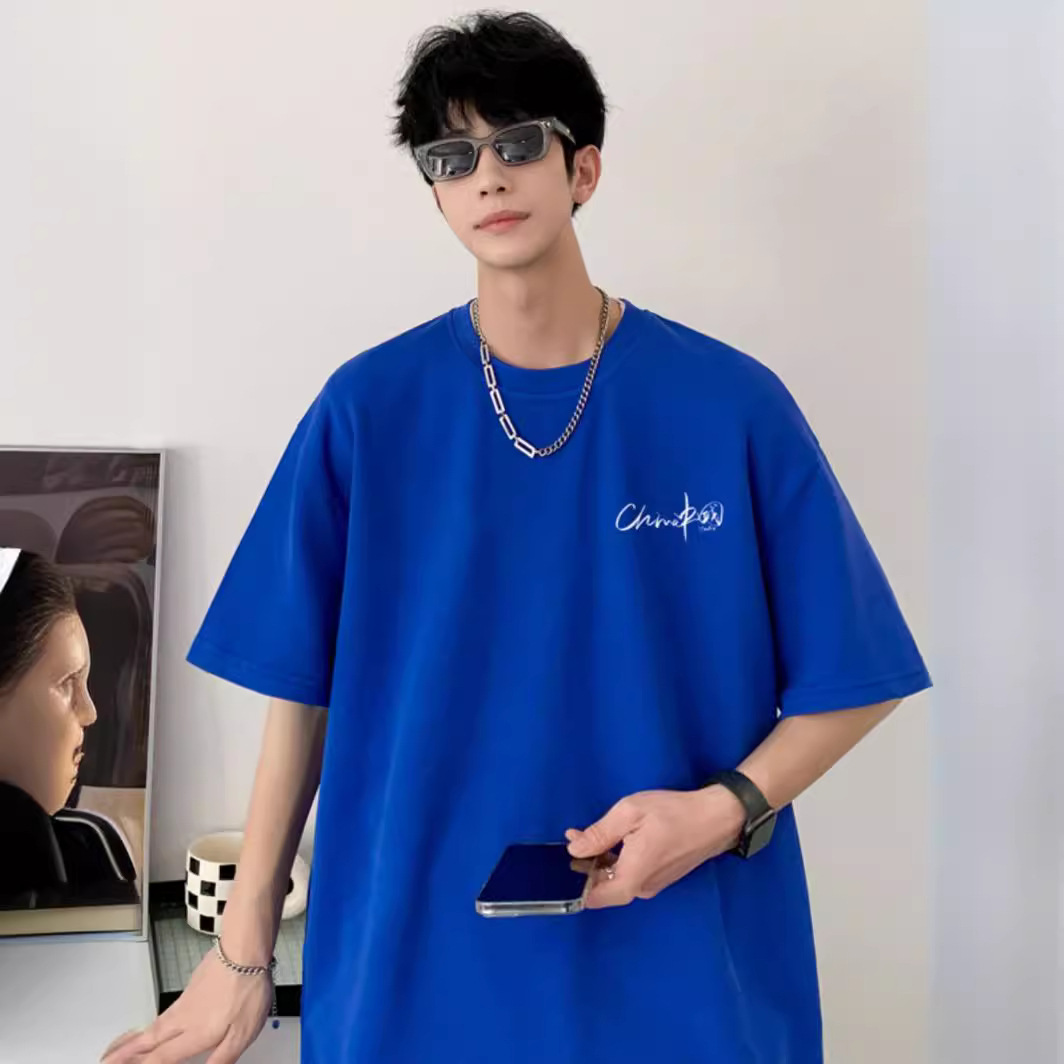 シンプルファッション ゆったりシルエット 純綿半袖Tシャツ