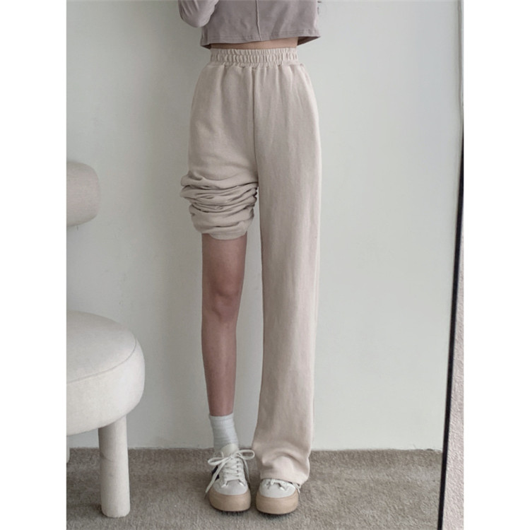 シンプルファッション シンプル ワイドレッグパンツ ハイウエスト 伸縮素材