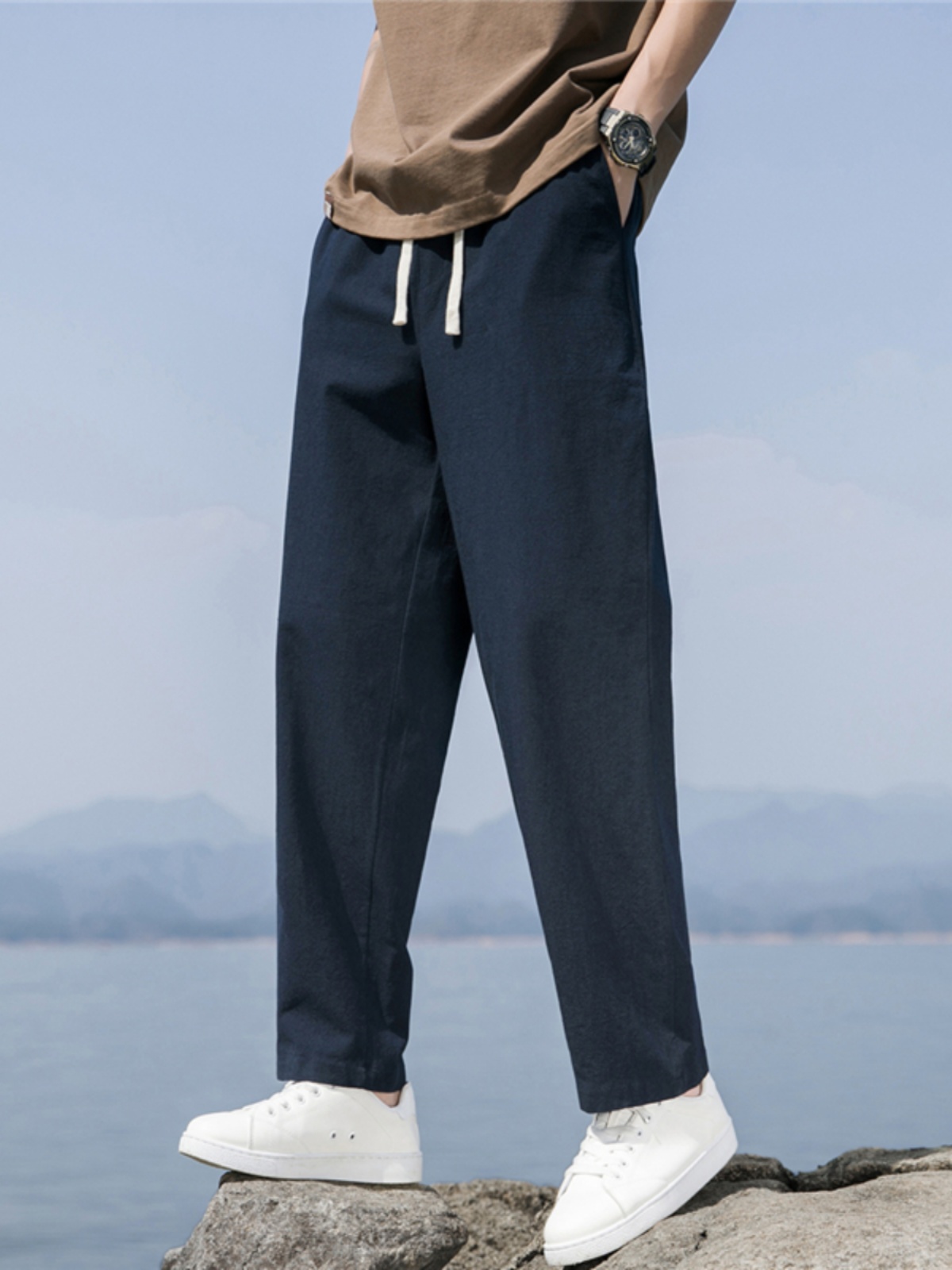 シンプルファッション コットン100％ ゆったりストレートパンツ