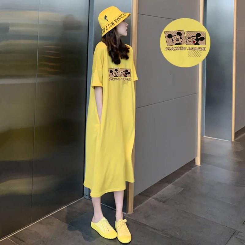 シンプルファッション うさぎモチーフ ロング丈コットンワンピース