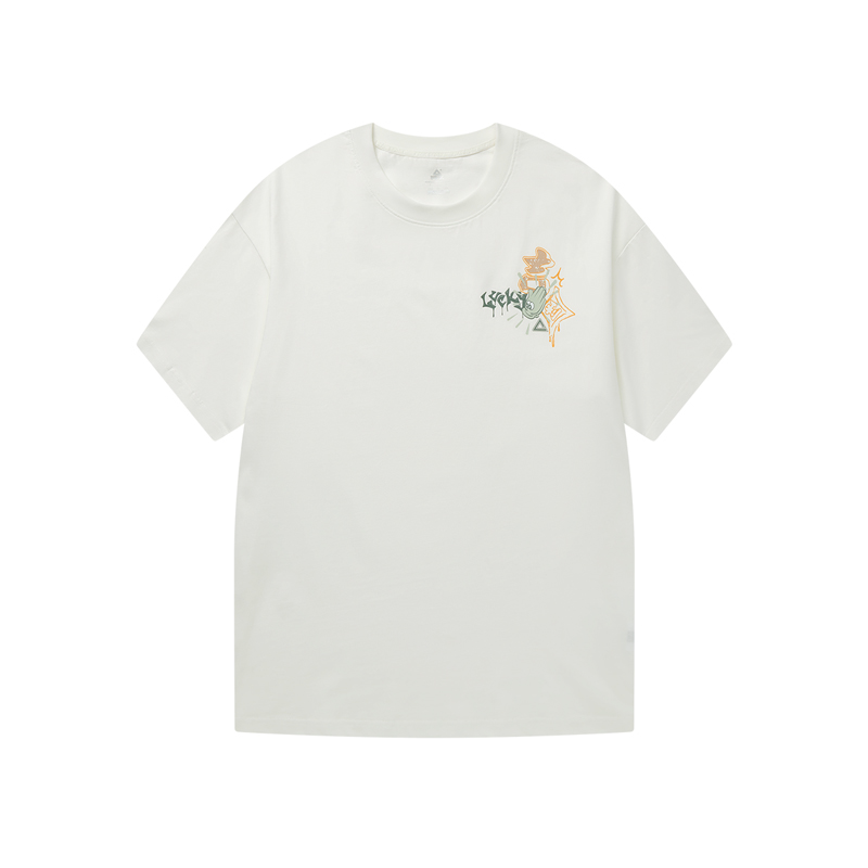 シンプルファッション ワンポイント刺繍入り綿素材半袖Tシャツ