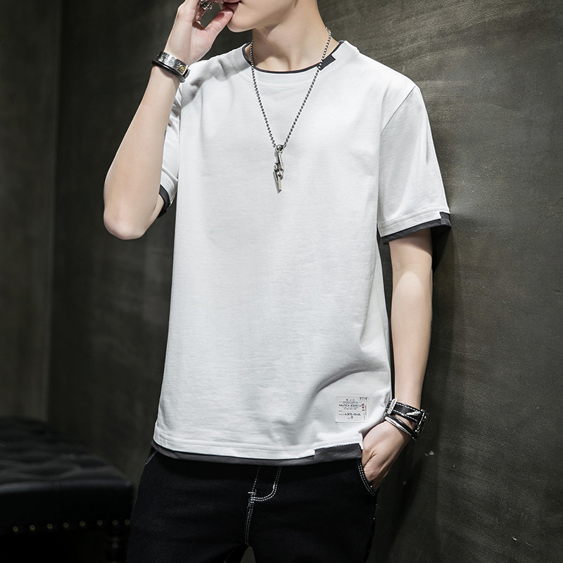 シンプルファッション レイヤード風シンプル半袖Tシャツ