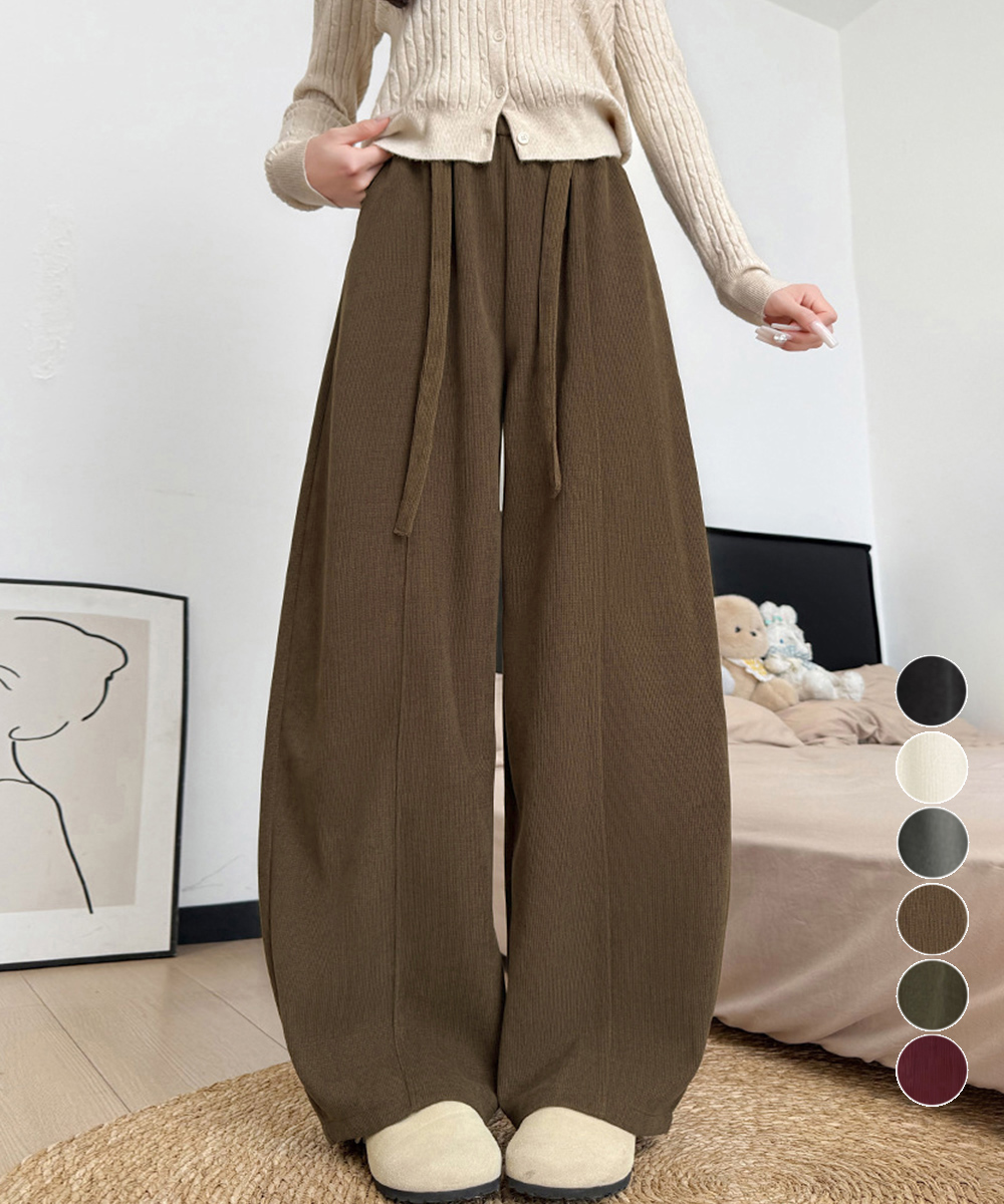 シンプルファッション ハイウエストワイドパンツ レディース体型カバー