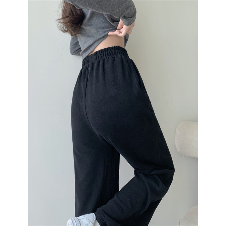 シンプルファッション シンプル ワイドレッグパンツ ハイウエスト 伸縮素材