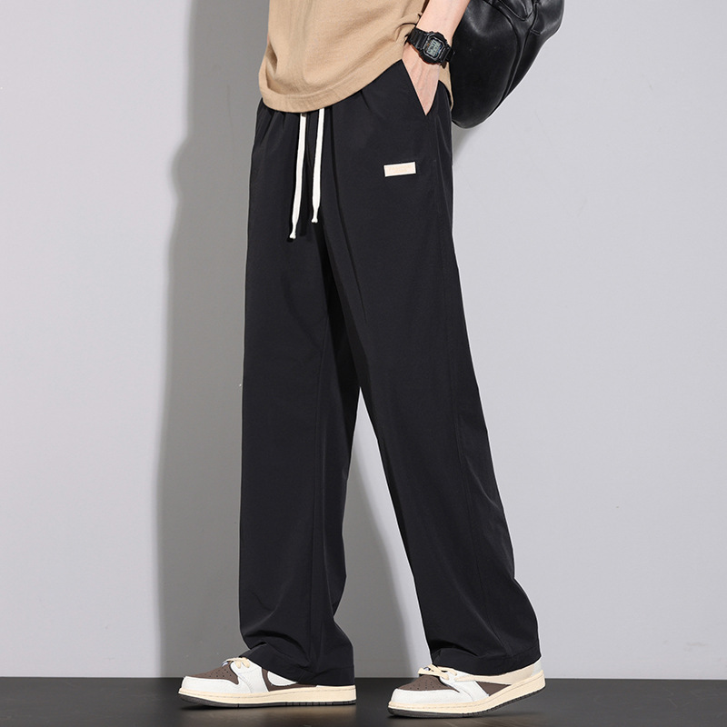 シンプルファッション 速乾素材ワイドストレートパンツ