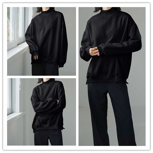 ゆったりモックネック無地トレーナー