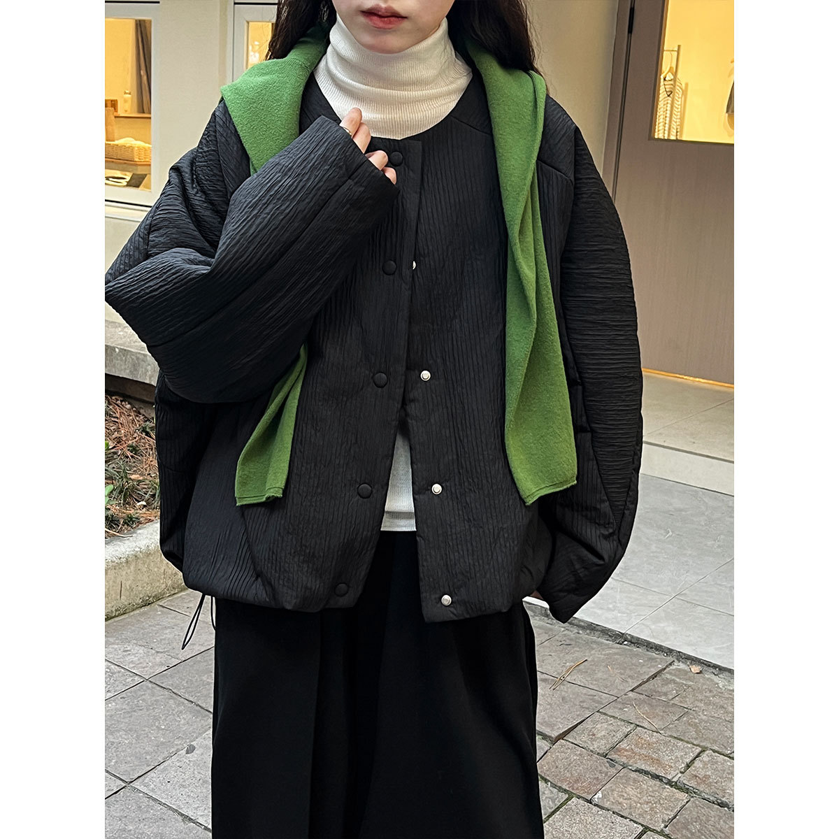 シンプルファッション リブ編みキルティングジャケット