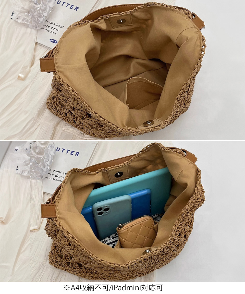 シンプルファッション 軽量編み込みかごバッグ レディース天然素材
