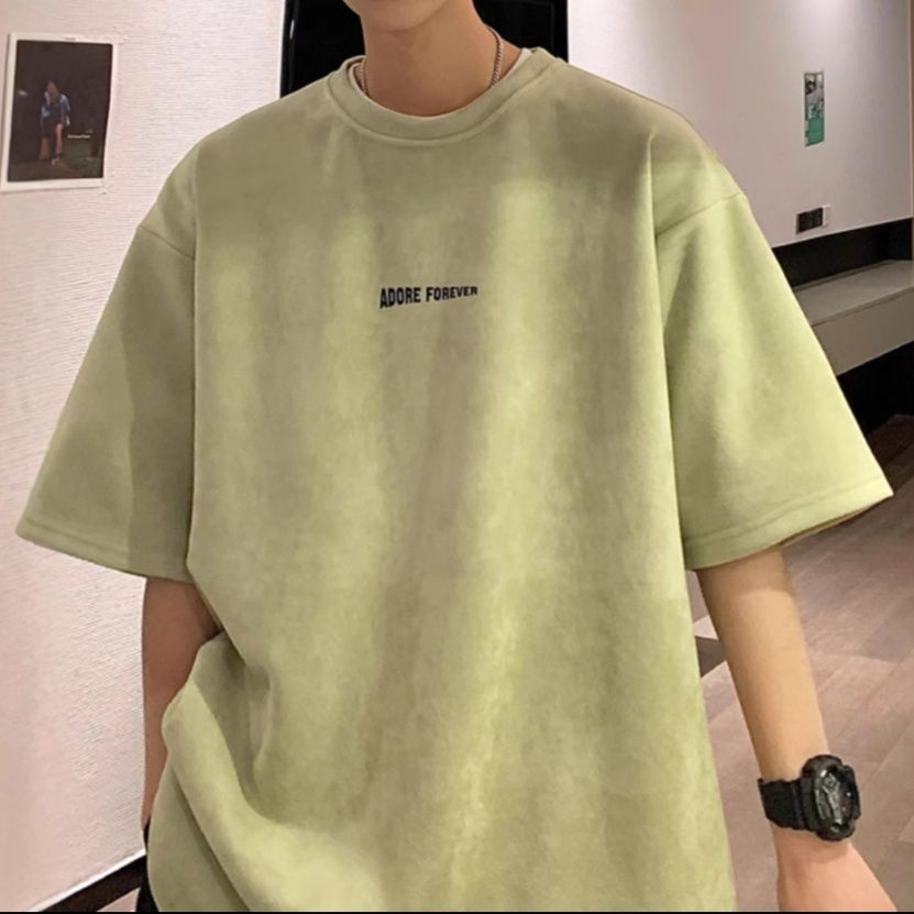 シンプルファッション 重量感のある五分袖ゆったりシンプルTシャツ