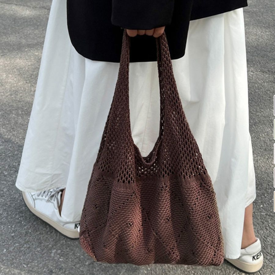シンプルファッション 編み込みニットトートバッグ 大容量 肩掛け