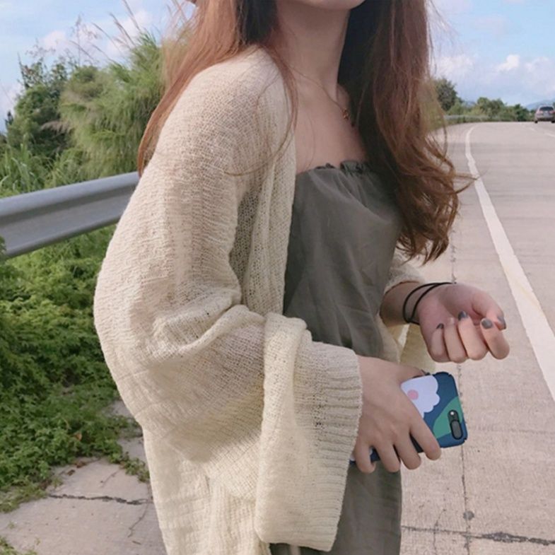 シンプルファッション 薄手ニットカーディガン 前開き 夏 羽織り