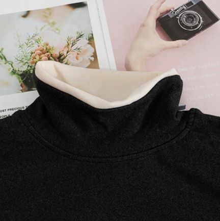 シンプルファッショントップス 重ね着風長袖ハイネック