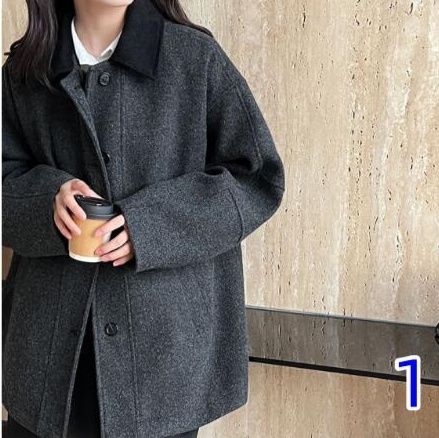 シンプルファッションコート レディース 襟付きオーバーサイズウールコート 