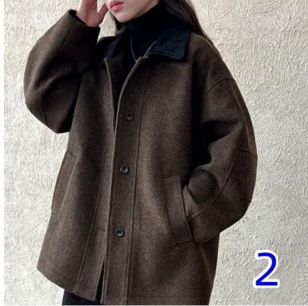 シンプルファッションコート レディース 襟付きオーバーサイズウールコート 
