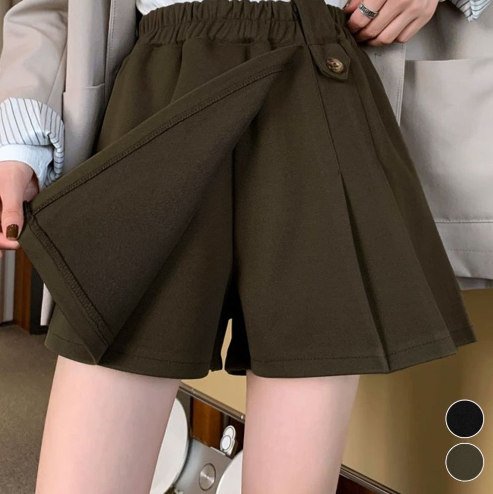 シンプルファッション パンツプリーツウール風キュロットパンツ 