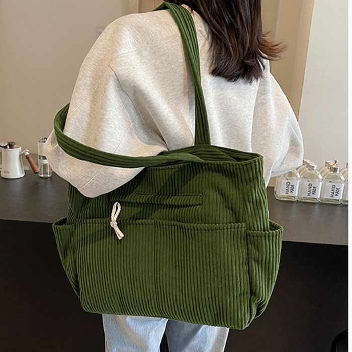 シンプルファッション バッグコーデュロイ大容量トートバッグ多機能